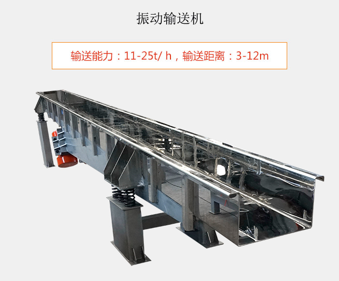 振動輸送機(jī)：輸送能力：11-25t/ h，輸送距離：3-12m