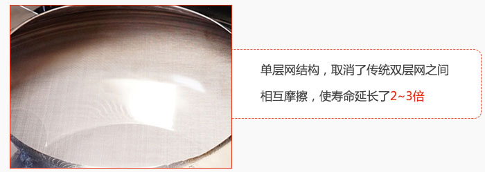 單層網(wǎng)結(jié)構(gòu)，取消了傳統(tǒng)雙層網(wǎng)之間相互摩擦，使壽命延長了2~3倍