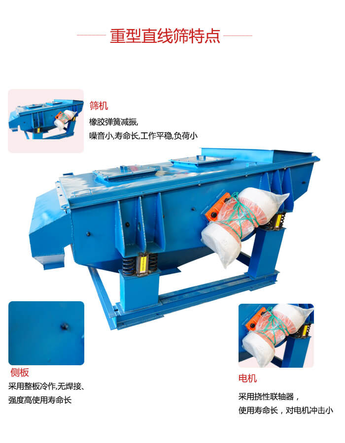 重型直線篩：篩機(jī)，側(cè)板，電機(jī)展示圖