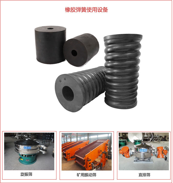 橡膠彈簧適用設(shè)備：旋振篩，礦用振動(dòng)篩，直排篩等