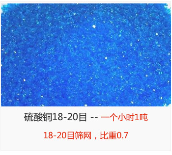 篩分18-20目的硫酸銅 產(chǎn)量一個小時1噸，采用18-20目篩網(wǎng)，比重0.7
