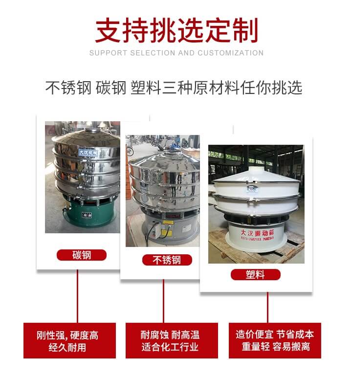 旋振篩可配置一到四層的篩網(wǎng)。旋振篩的篩分效率高，篩分精度高，篩分率高達96%。