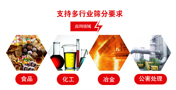 旋振篩適用的行業(yè)：食品行業(yè)，化工行業(yè)，冶金行業(yè)，公害處理等。