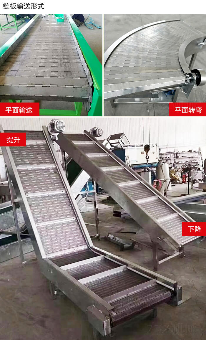 鏈板輸送機(jī)平面輸送，平面拐彎，提升等運(yùn)行現(xiàn)場(chǎng)圖片